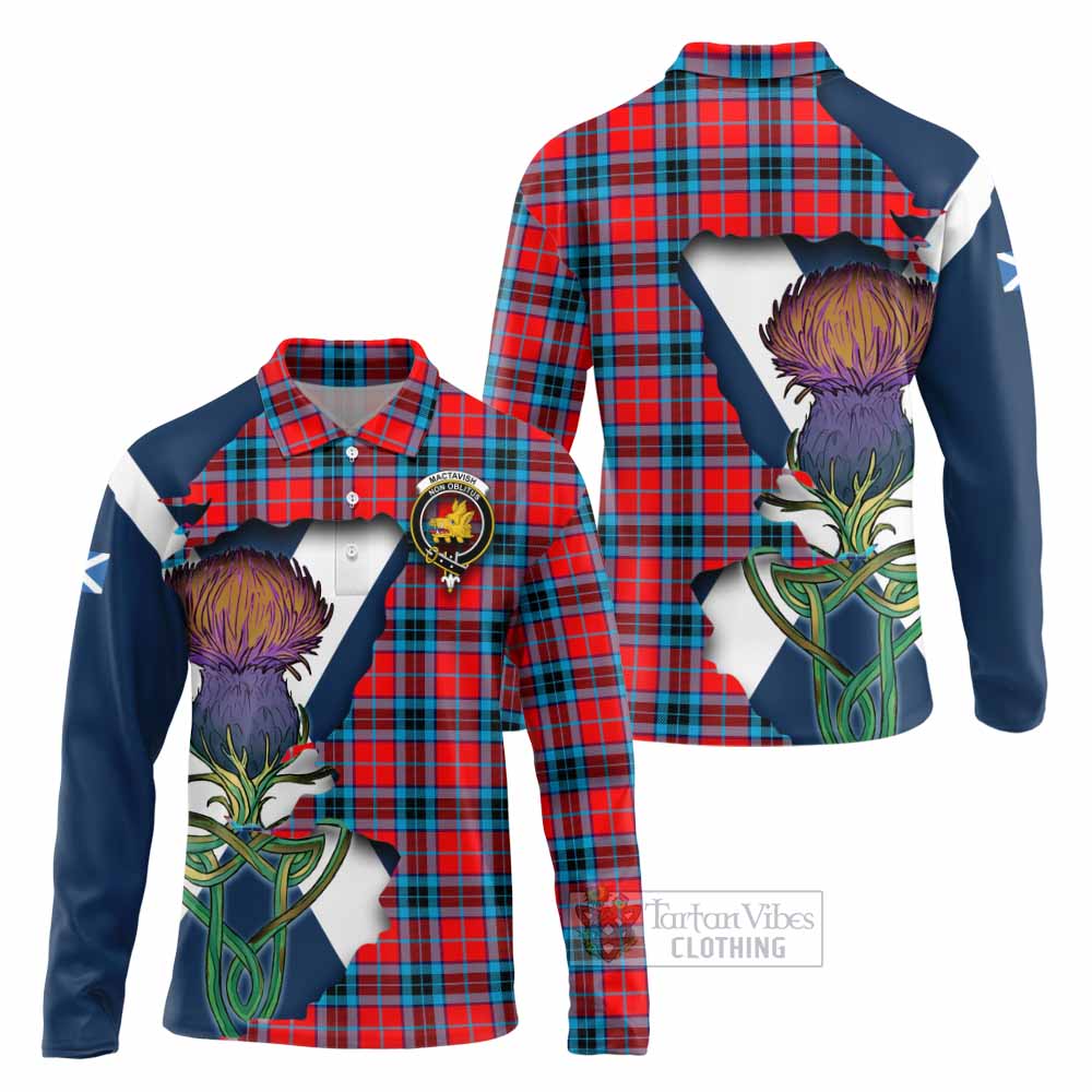 Tartan Vibes Clothing MacTavish (McTavish) Tartan Family Crest Long Sleeve Polo Shirt Scottish Thistle Celtic Inspired