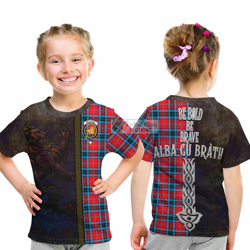 Tartan Vibes Clothing MacTavish (McTavish) Tartan Family Crest Kid T-Shirt Alba Gu Brath Be Brave Lion Ancient Style