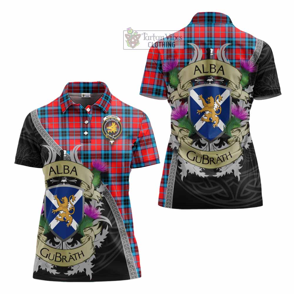 Tartan Vibes Clothing MacTavish (McTavish) Tartan Family Crest Women's Polo Shirt Lion Rampant Royal Thistle Shield Celtic Inspired