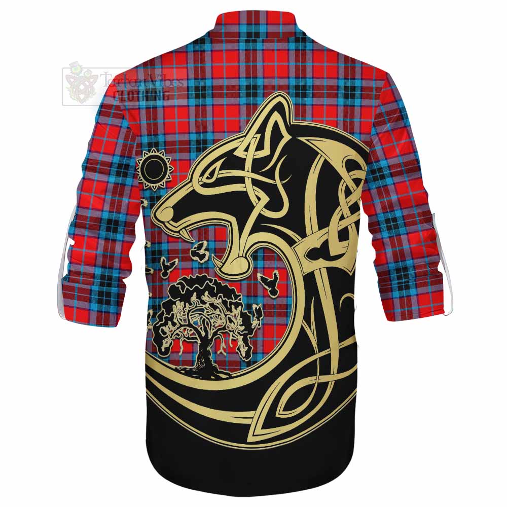 Tartan Vibes Clothing MacTavish (McTavish) Tartan Ghillie Kilt Shirt with Family Crest Celtic Wolf Style