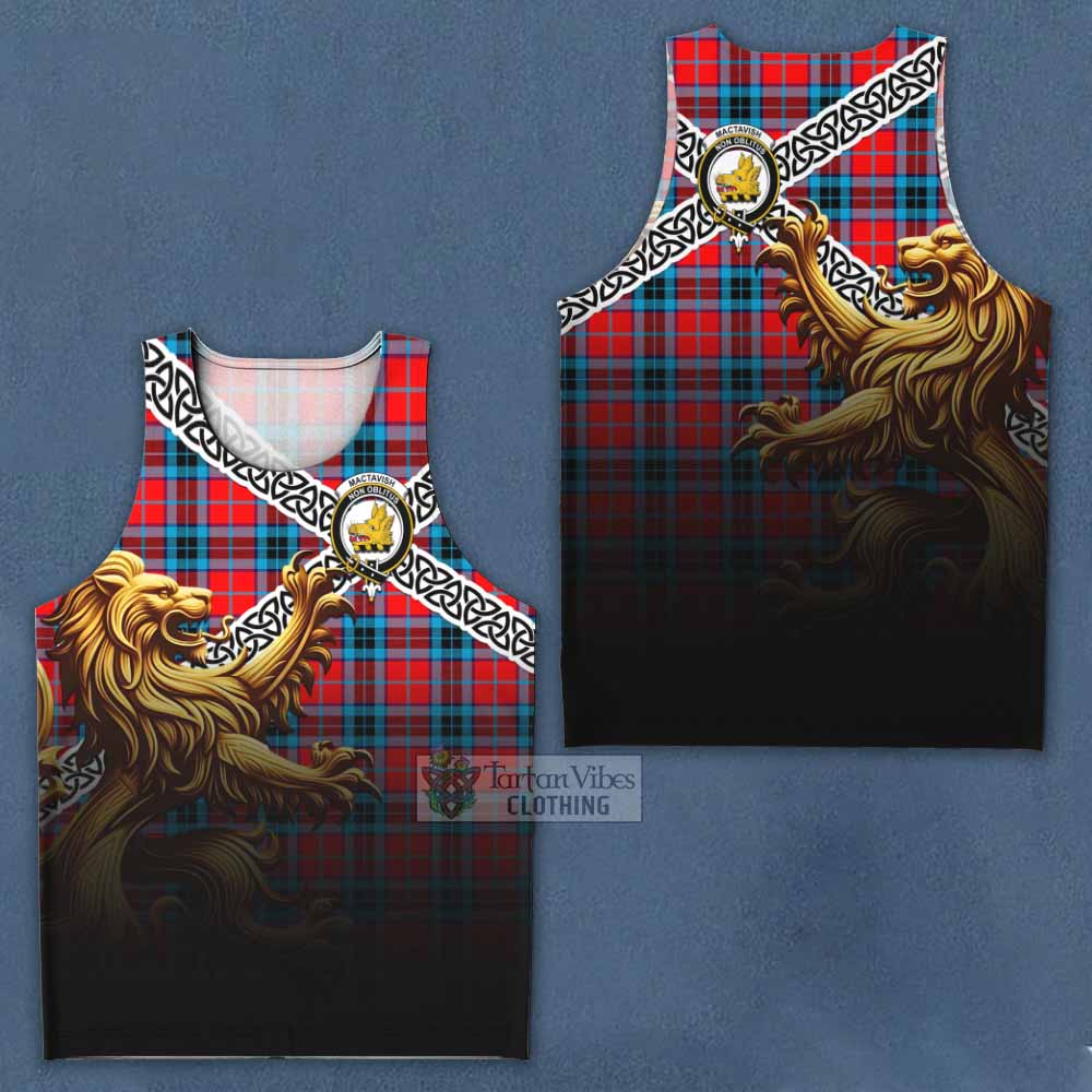 Tartan Vibes Clothing MacTavish (McTavish) Crest Tartan Men's Tank Top with Golden Lion Emblem Celtic Style