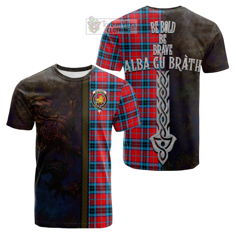 Tartan Vibes Clothing MacTavish (McTavish) Tartan Family Crest Cotton T-shirt Alba Gu Brath Be Brave Lion Ancient Style