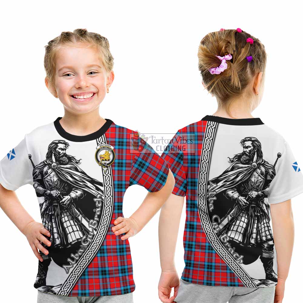 MacTavish (McTavish) Tartan Clan Crest Kid T-Shirt with Highlander Warrior Celtic Style