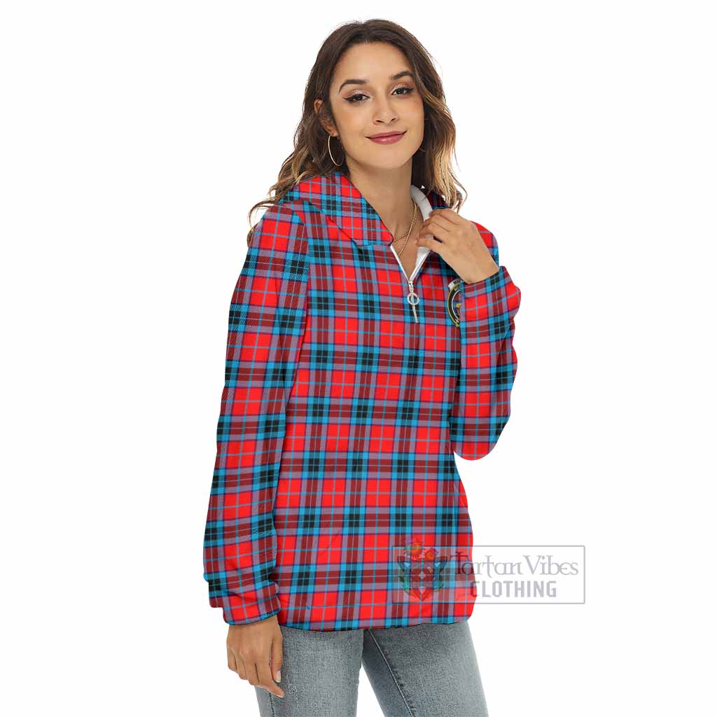 MacTavish (McTavish) Tartan Women's Borg Fleece Hoodie with Half Zip with Family Crest - Tartan Vibes Clothing