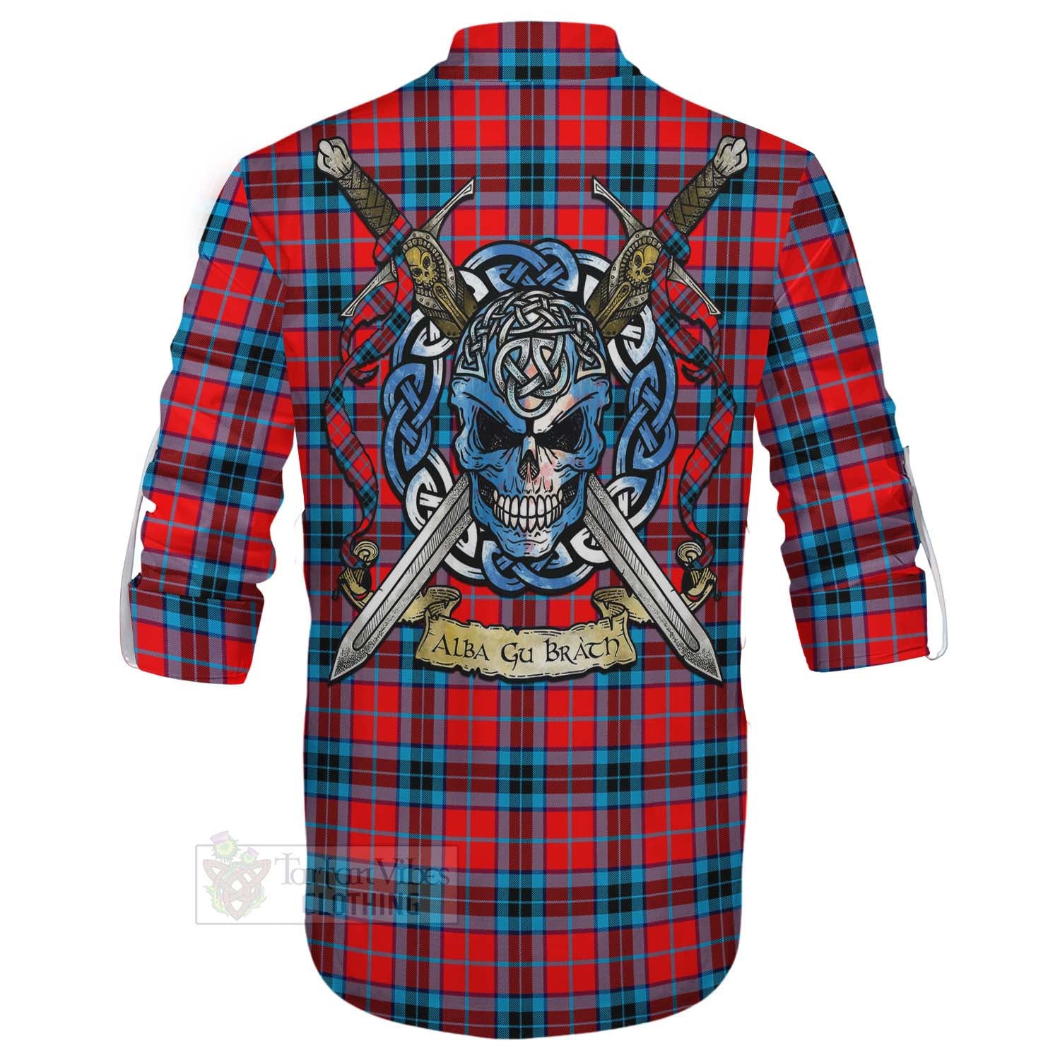 Tartan Vibes Clothing MacTavish (McTavish) Tartan Ghillie Kilt Shirt with Family Crest Celtic Skull Style
