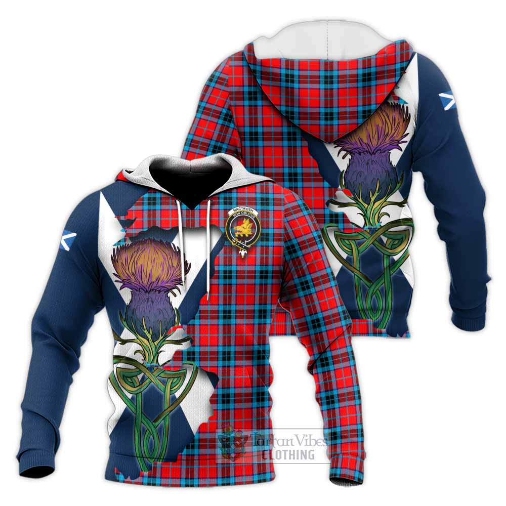 Tartan Vibes Clothing MacTavish (McTavish) Tartan Family Crest Knitted Hoodie Scottish Thistle Celtic Inspired