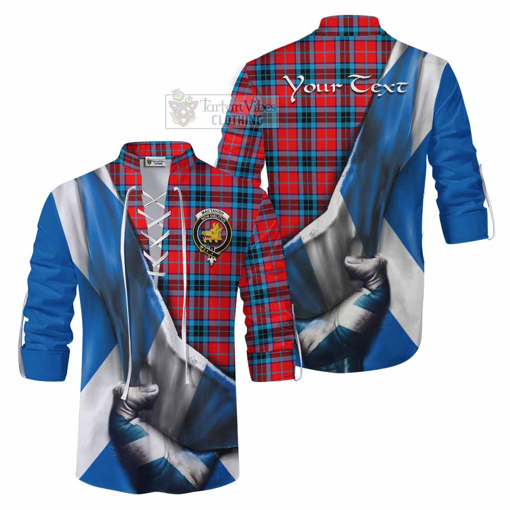 Tartan Vibes Clothing MacTavish (McTavish) Tartan Ghillie Kilt Shirt with Family Crest Scotland Patriotic Style