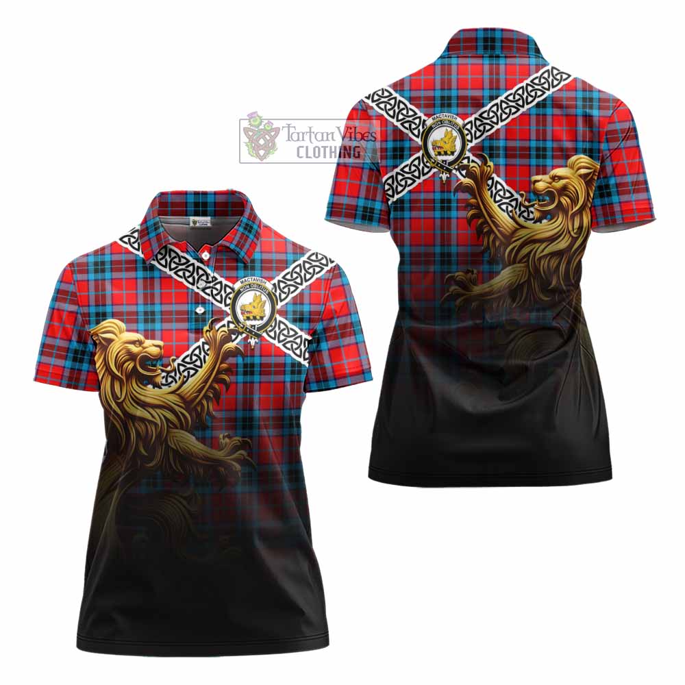 MacTavish (McTavish) Crest Tartan Women's Polo Shirt with Golden Lion Emblem Celtic Style - Tartan Vibes Clothing