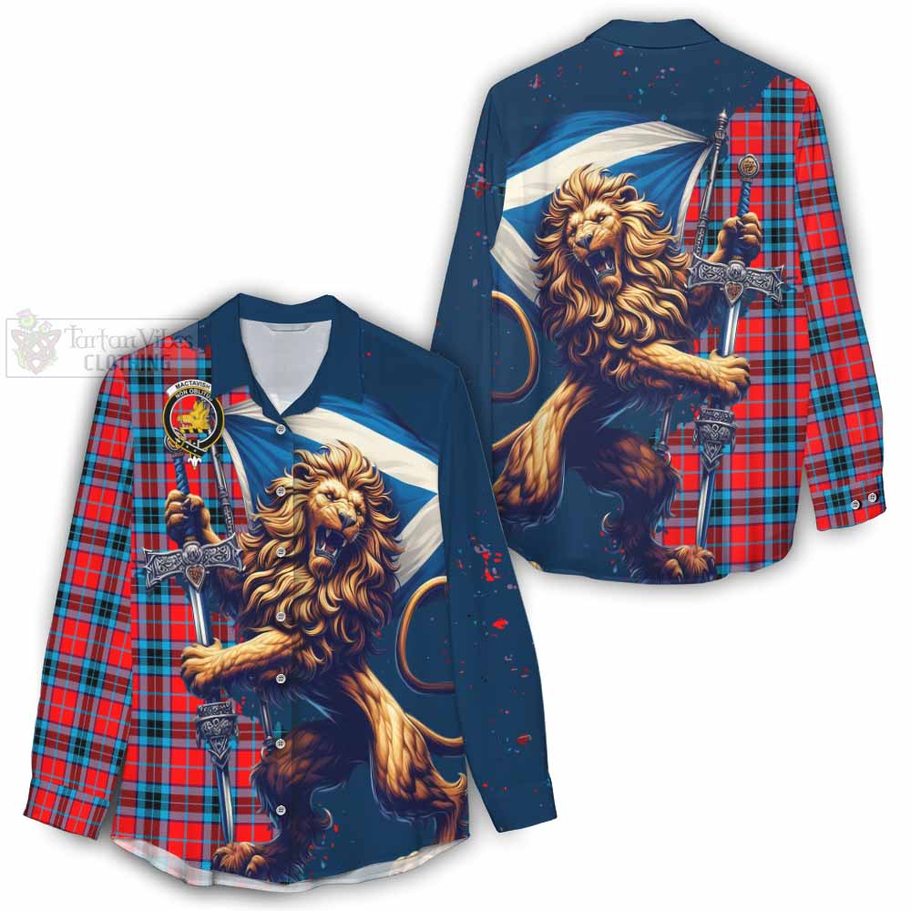 Tartan Vibes Clothing MacTavish (McTavish) Tartan Family Crest Women's Casual Shirt with Scottish Majestic Lion
