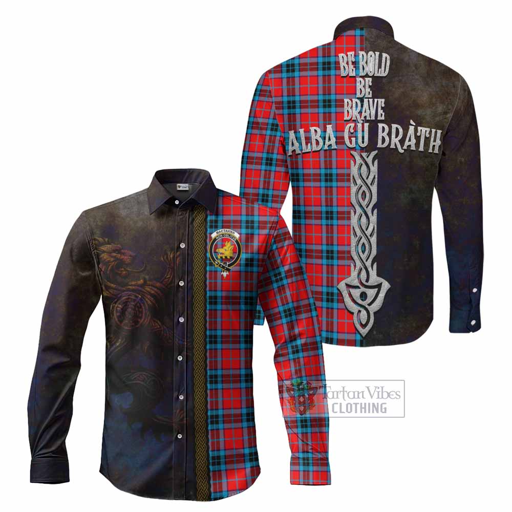 Tartan Vibes Clothing MacTavish (McTavish) Tartan Family Crest Long Sleeve Button Shirt Alba Gu Brath Be Brave Lion Ancient Style
