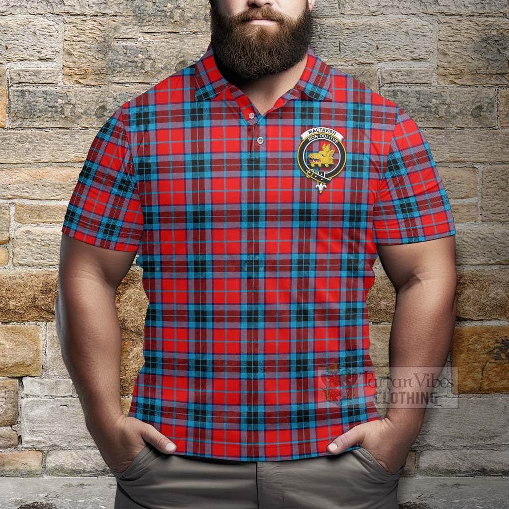 Tartan Vibes Clothing MacTavish (McTavish) Tartan Polo Shirt with Family Crest and Bearded Skull Holding Bottles of Whiskey