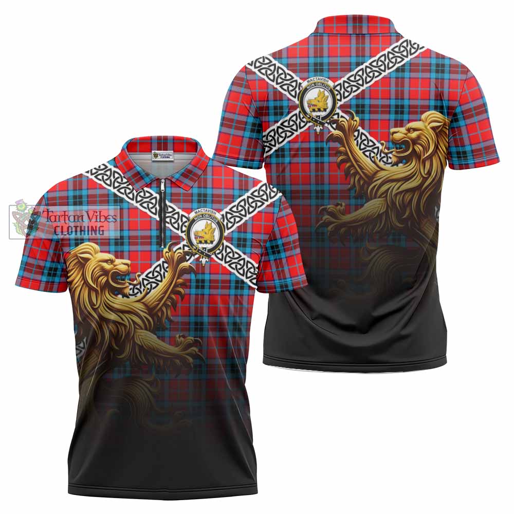 Tartan Vibes Clothing MacTavish (McTavish) Crest Tartan Zipper Polo Shirt with Golden Lion Emblem Celtic Style
