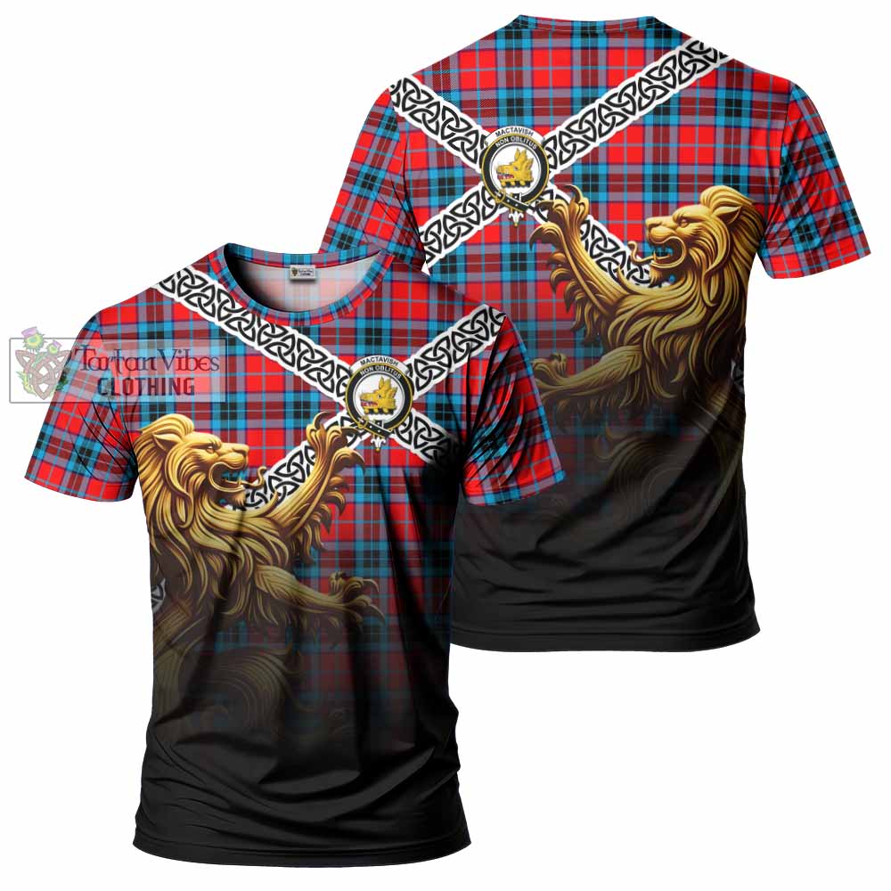 Tartan Vibes Clothing MacTavish (McTavish) Crest Tartan T-Shirt with Golden Lion Emblem Celtic Style