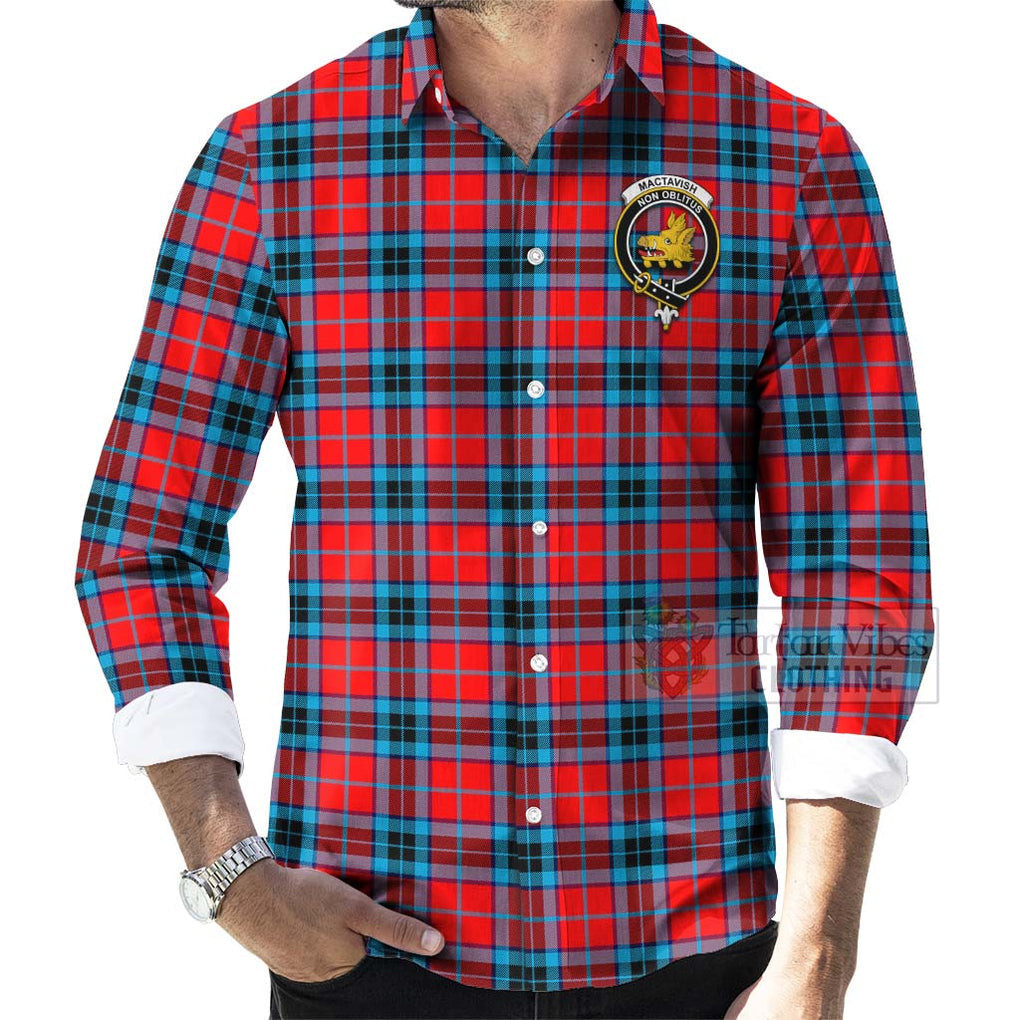 Tartan Vibes Clothing MacTavish (McTavish) Tartan Long Sleeve Button Shirt with Family Crest and Bearded Skull Holding Bottles of Whiskey