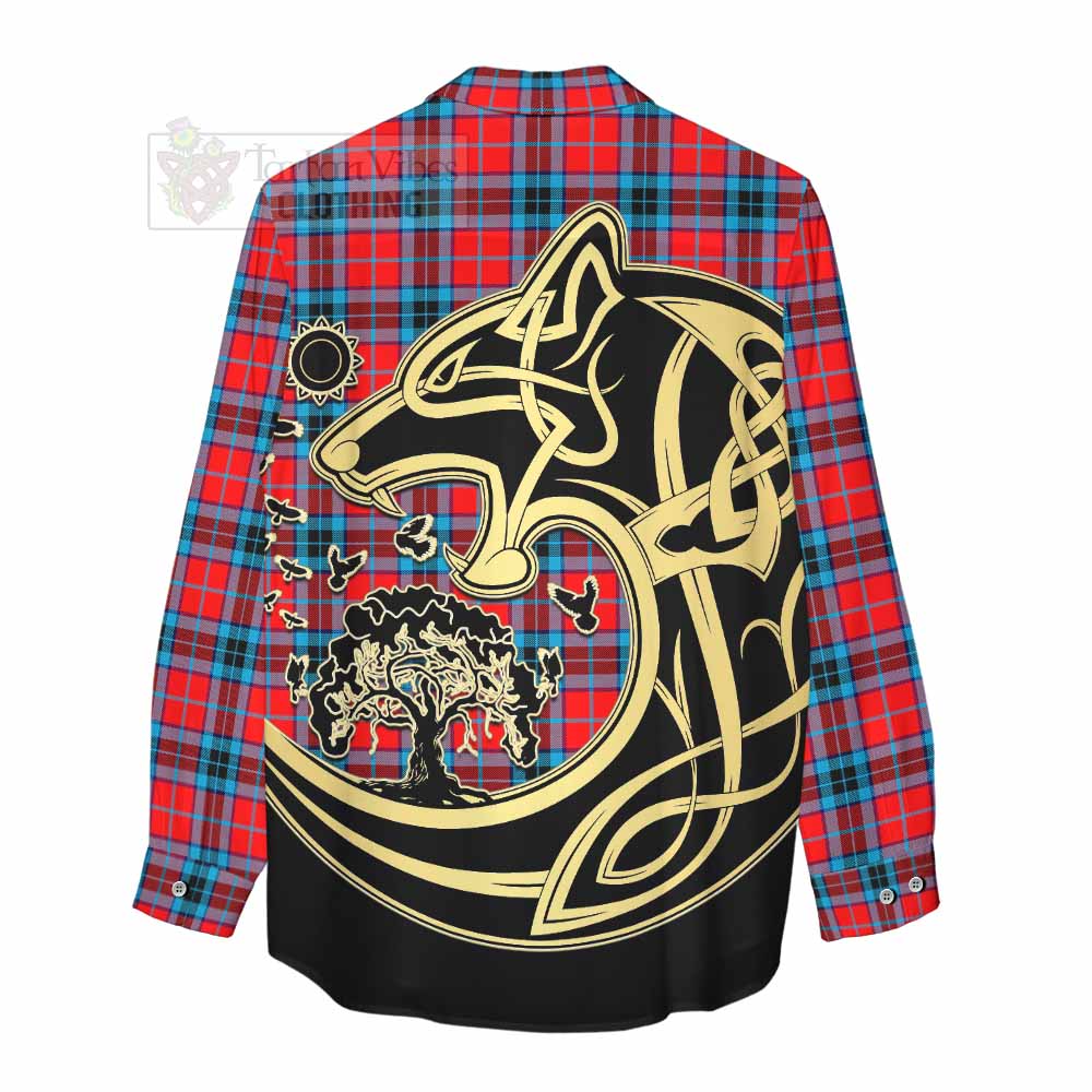 Tartan Vibes Clothing MacTavish (McTavish) Tartan Women's Casual Shirt with Family Crest Celtic Wolf Style