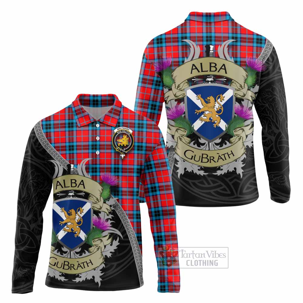 Tartan Vibes Clothing MacTavish (McTavish) Tartan Family Crest Long Sleeve Polo Shirt Lion Rampant Royal Thistle Shield Celtic Inspired