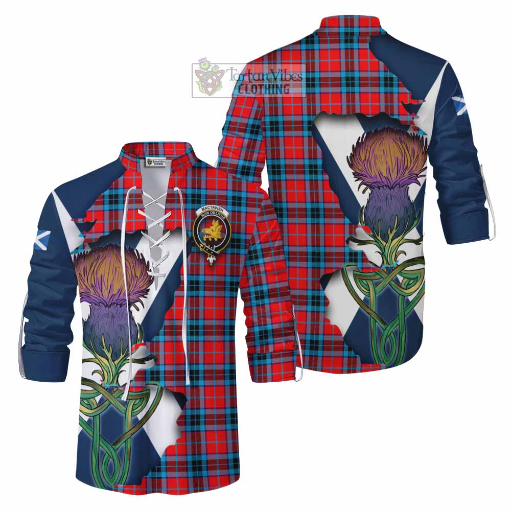 Tartan Vibes Clothing MacTavish (McTavish) Tartan Family Crest Ghillie Kilt Shirt Scottish Thistle Celtic Inspired
