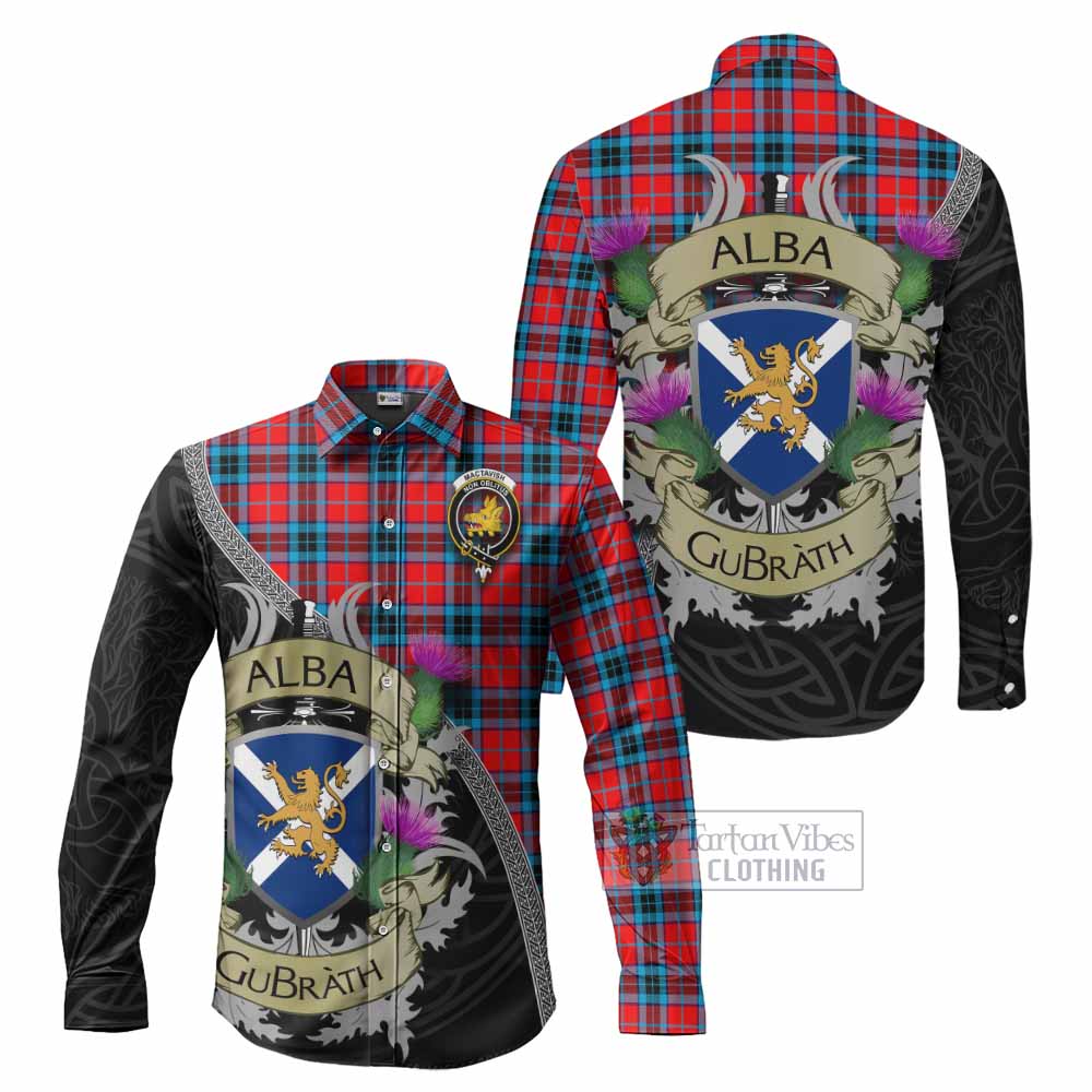 Tartan Vibes Clothing MacTavish (McTavish) Tartan Family Crest Long Sleeve Button Shirt Lion Rampant Royal Thistle Shield Celtic Inspired