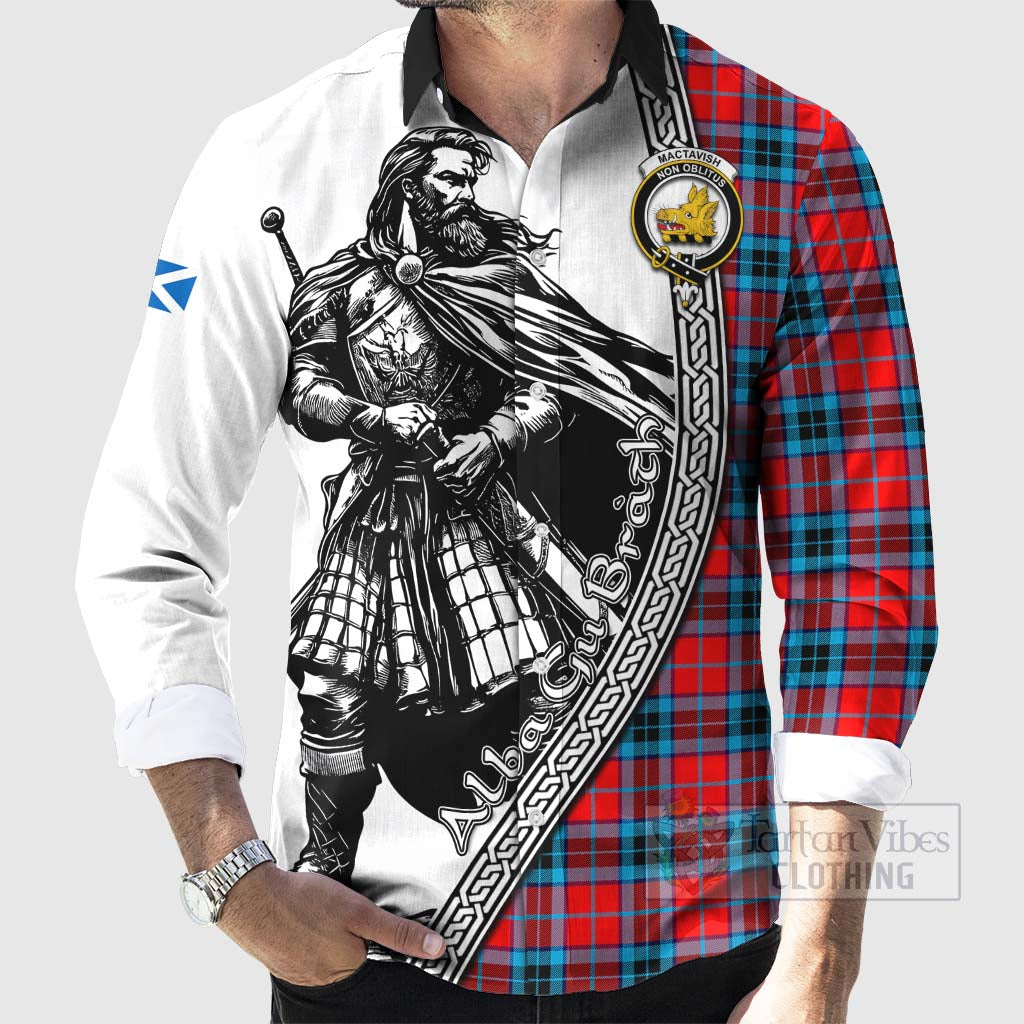 Tartan Vibes Clothing MacTavish (McTavish) Tartan Clan Crest Long Sleeve Button Shirt with Highlander Warrior Celtic Style