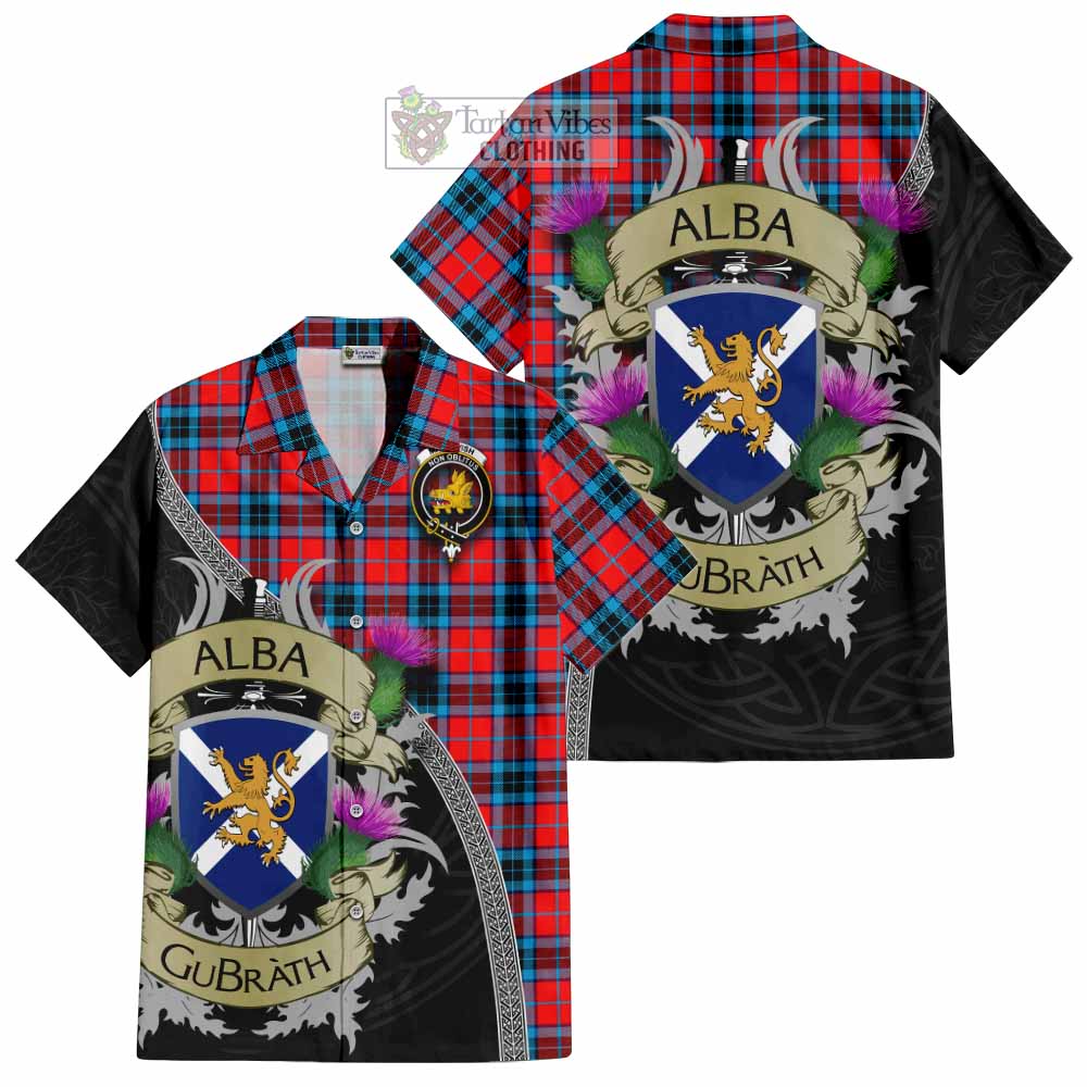 Tartan Vibes Clothing MacTavish (McTavish) Tartan Family Crest Short Sleeve Button Shirt Lion Rampant Royal Thistle Shield Celtic Inspired