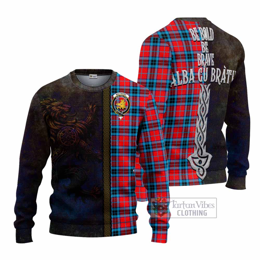 Tartan Vibes Clothing MacTavish (McTavish) Tartan Family Crest Knitted Sweater Alba Gu Brath Be Brave Lion Ancient Style