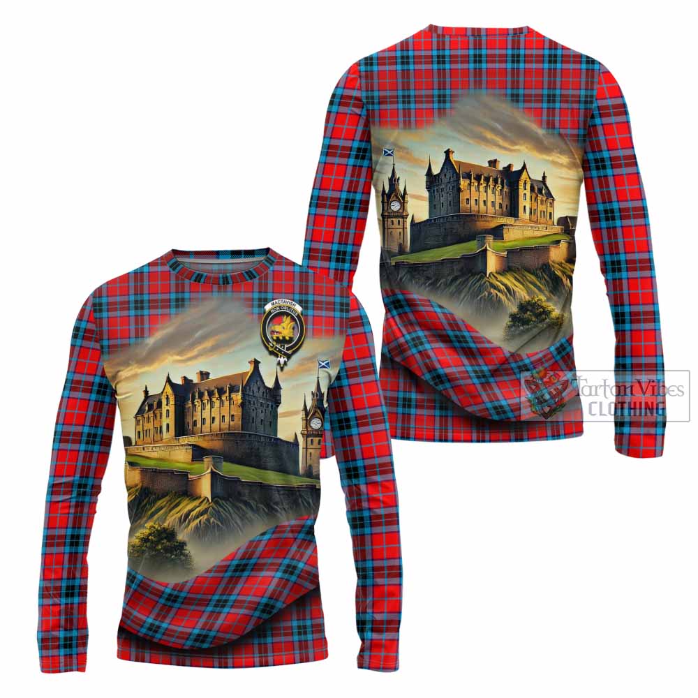 Tartan Vibes Clothing MacTavish (McTavish) Tartan Family Crest Long Sleeve T-Shirt with Scottish Ancient Castle Style