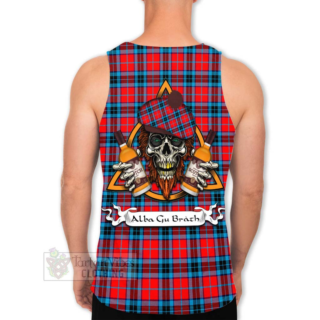 Tartan Vibes Clothing MacTavish (McTavish) Tartan Men's Tank Top with Family Crest and Bearded Skull Holding Bottles of Whiskey
