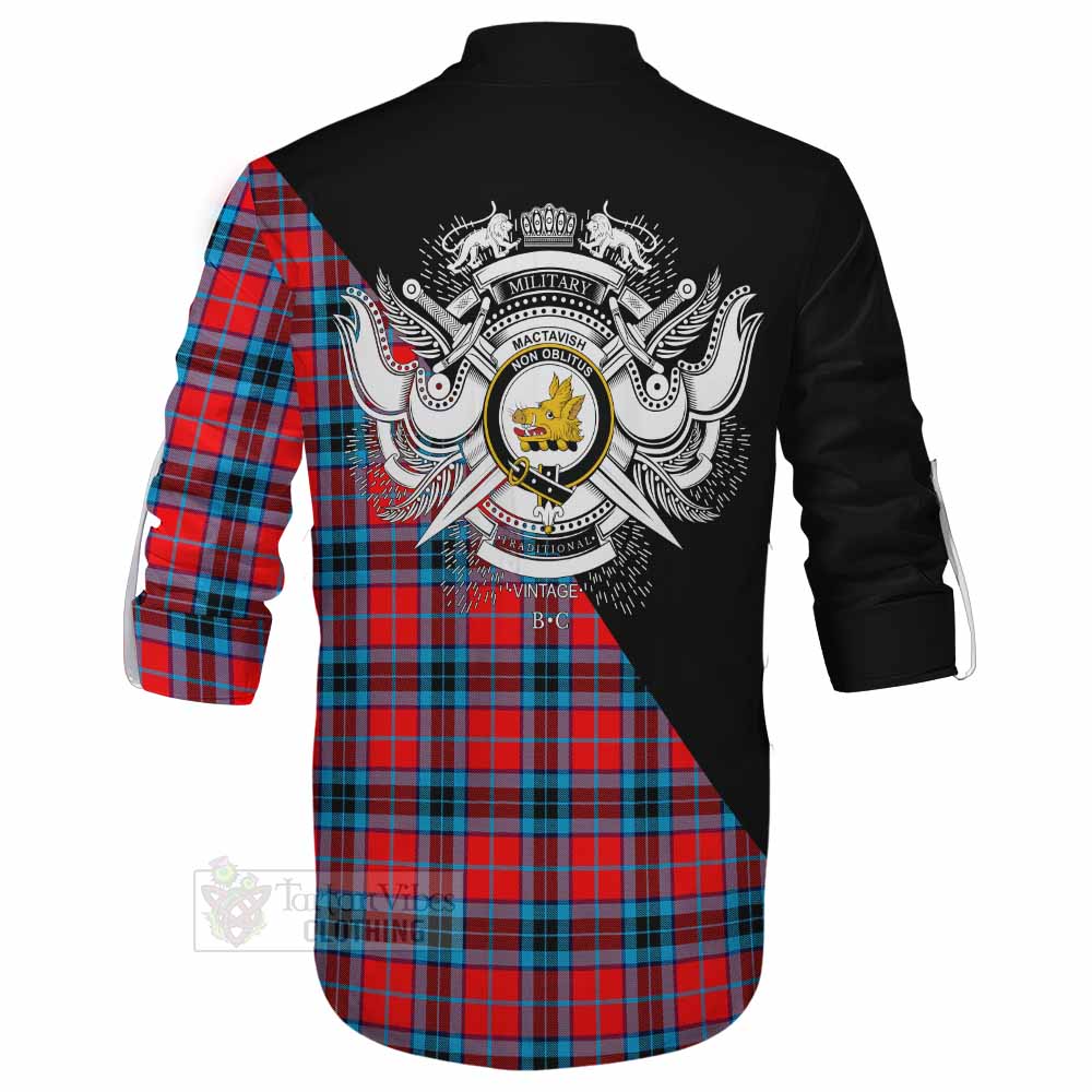 Tartan Vibes Clothing MacTavish (McTavish) Tartan Ghillie Kilt Shirt with Family Crest and Military Logo Style