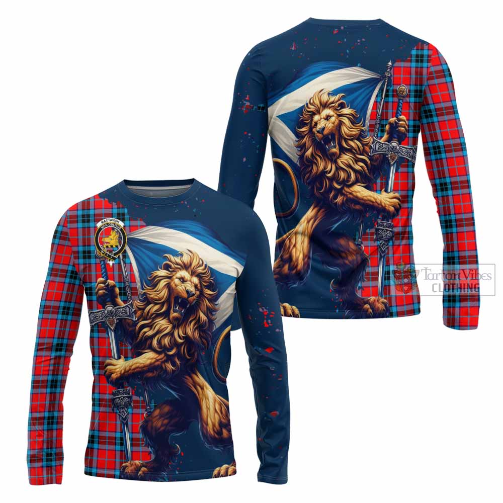 Tartan Vibes Clothing MacTavish (McTavish) Tartan Family Crest Long Sleeve T-Shirt with Scottish Majestic Lion