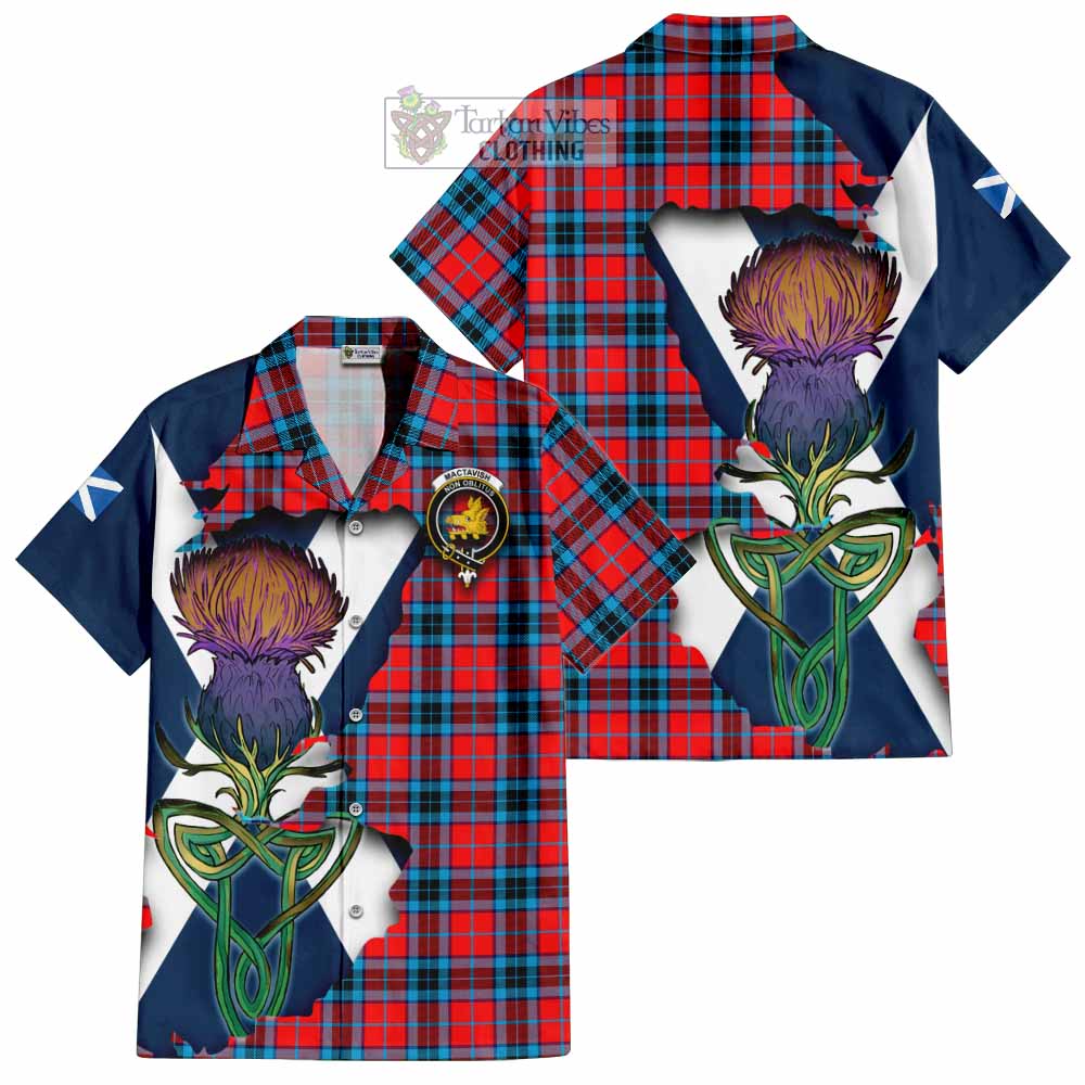 Tartan Vibes Clothing MacTavish (McTavish) Tartan Family Crest Short Sleeve Button Shirt Scottish Thistle Celtic Inspired