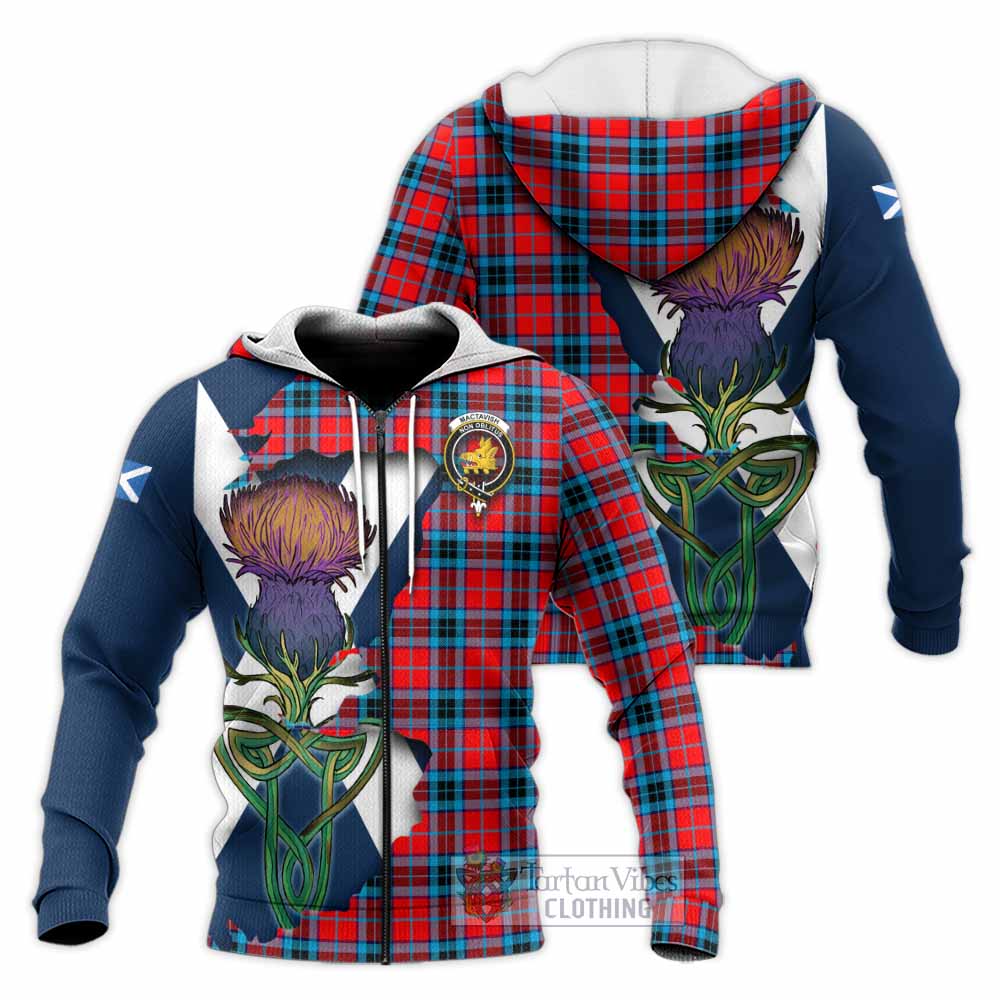Tartan Vibes Clothing MacTavish (McTavish) Tartan Family Crest Knitted Hoodie Scottish Thistle Celtic Inspired