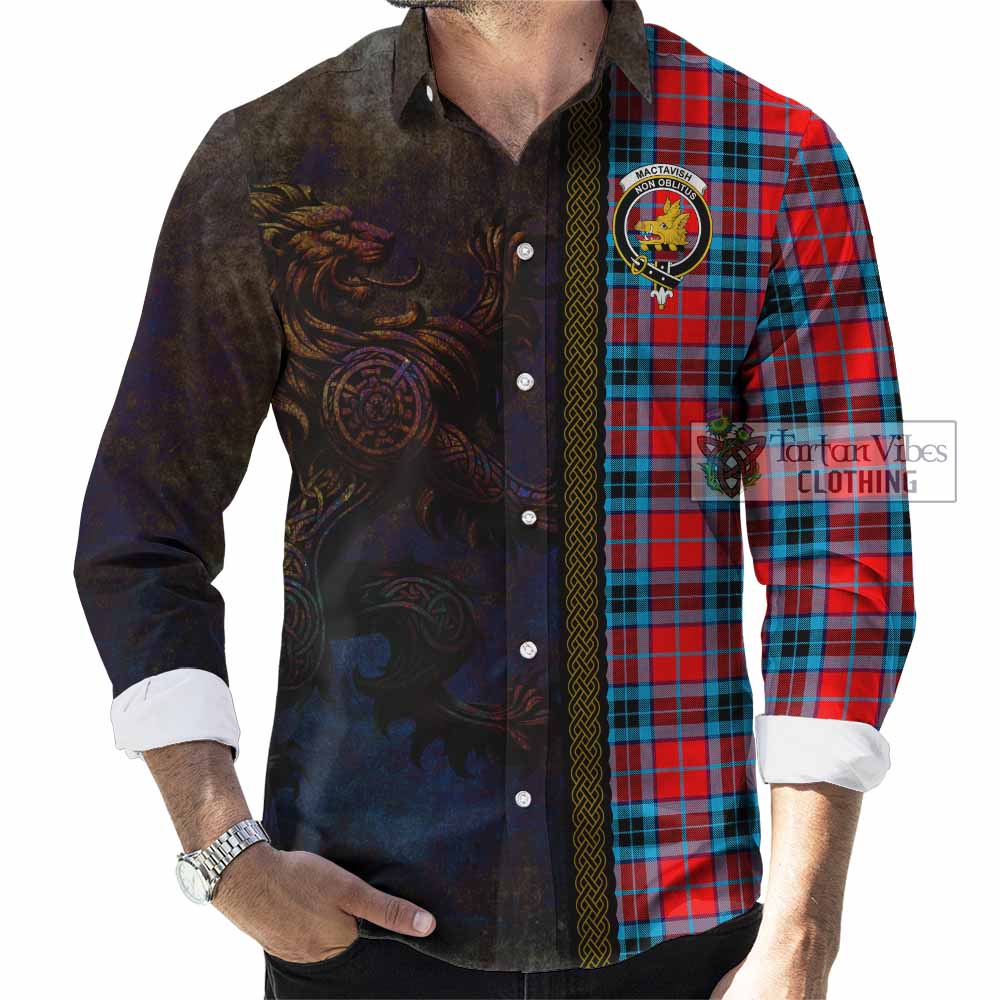Tartan Vibes Clothing MacTavish (McTavish) Tartan Family Crest Long Sleeve Button Shirt Alba Gu Brath Be Brave Lion Ancient Style