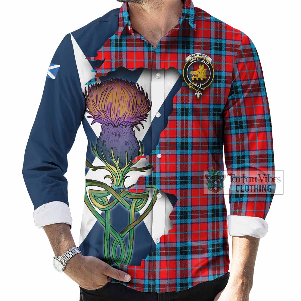 Tartan Vibes Clothing MacTavish (McTavish) Tartan Family Crest Long Sleeve Button Shirt Scottish Thistle Celtic Inspired