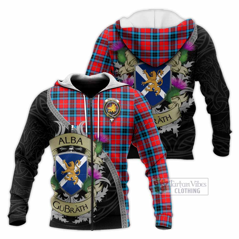 Tartan Vibes Clothing MacTavish (McTavish) Tartan Family Crest Knitted Hoodie Lion Rampant Royal Thistle Shield Celtic Inspired