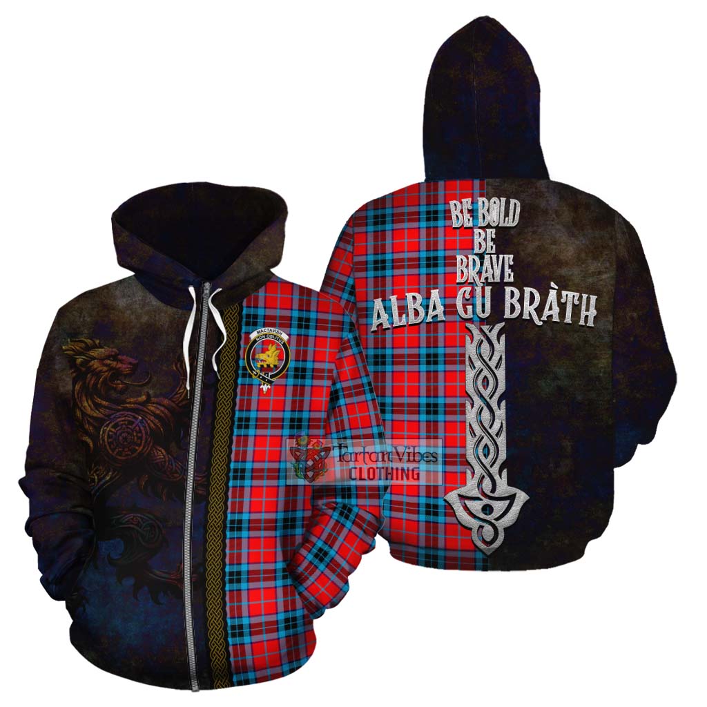 Tartan Vibes Clothing MacTavish (McTavish) Tartan Family Crest Cotton Hoodie Alba Gu Brath Be Brave Lion Ancient Style