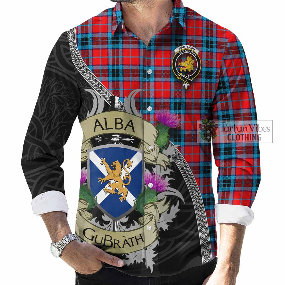 Tartan Vibes Clothing MacTavish (McTavish) Tartan Family Crest Long Sleeve Button Shirt Lion Rampant Royal Thistle Shield Celtic Inspired