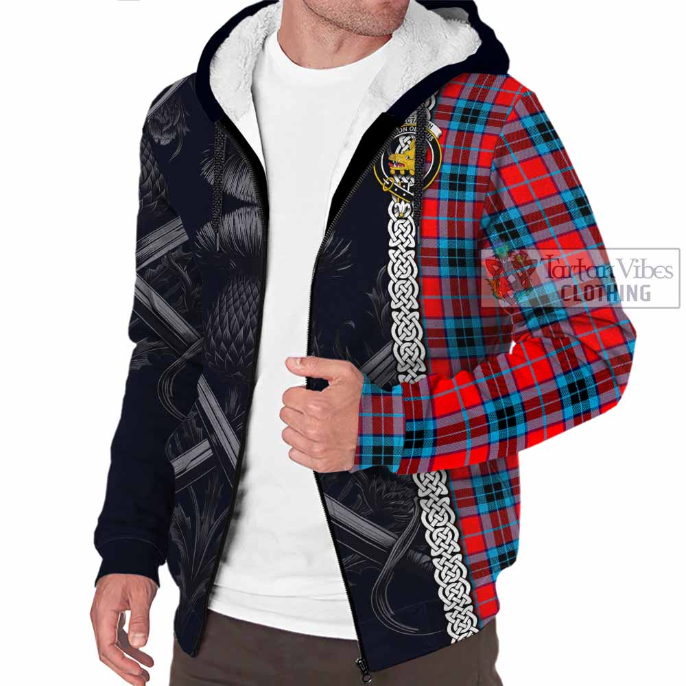 Tartan Vibes Clothing MacTavish (McTavish) Tartan Sherpa Hoodie with Family Crest Cross Sword Thistle Celtic Vibes