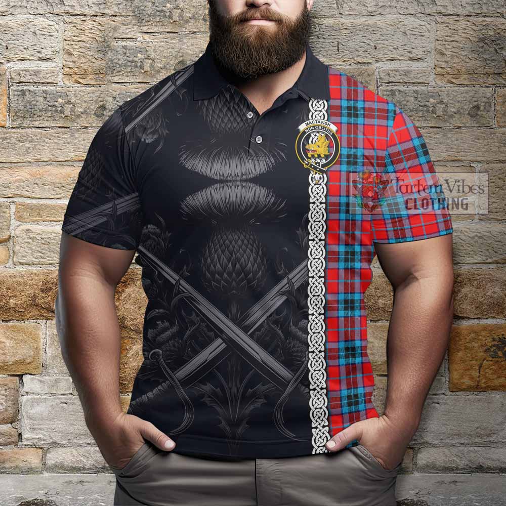 Tartan Vibes Clothing MacTavish (McTavish) Tartan Polo Shirt with Family Crest Cross Sword Thistle Celtic Vibes