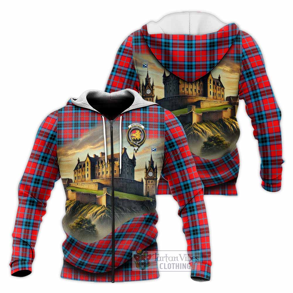 Tartan Vibes Clothing MacTavish (McTavish) Tartan Family Crest Knitted Hoodie with Scottish Ancient Castle Style