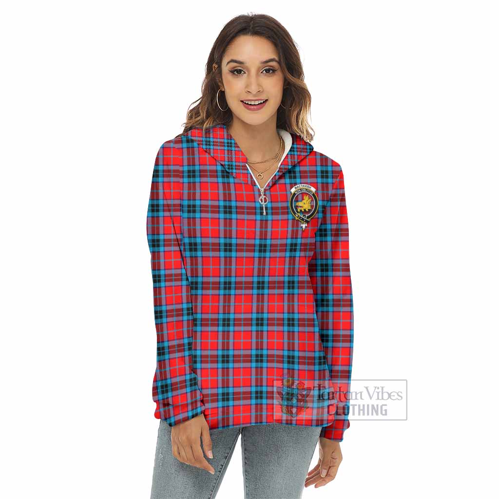 MacTavish (McTavish) Tartan Women's Borg Fleece Hoodie with Half Zip with Family Crest - Tartan Vibes Clothing