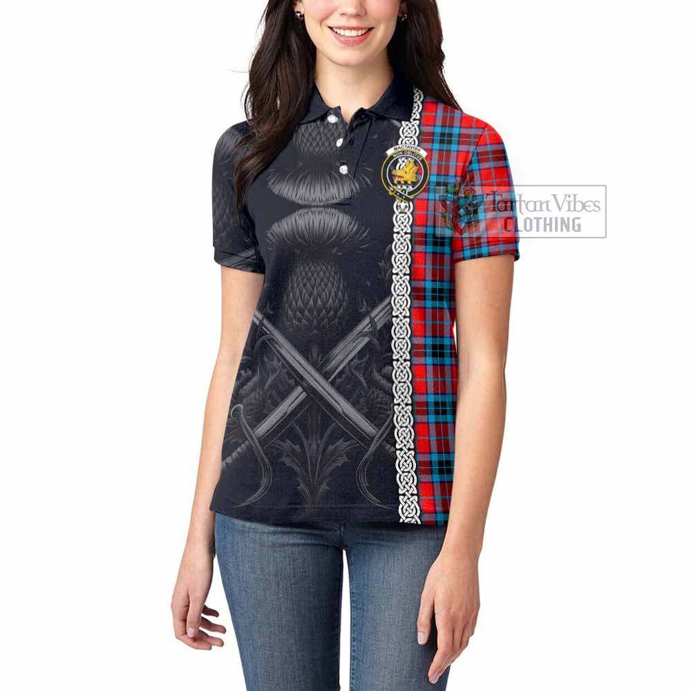 Tartan Vibes Clothing MacTavish (McTavish) Tartan Women's Polo Shirt with Family Crest Cross Sword Thistle Celtic Vibes