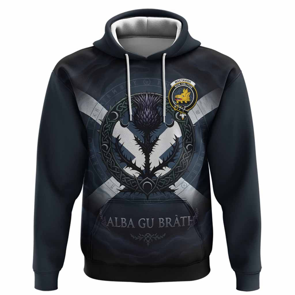 MacTavish (McTavish) Clan Crest Hoodie with Celtic Knot Thistle and Saltire