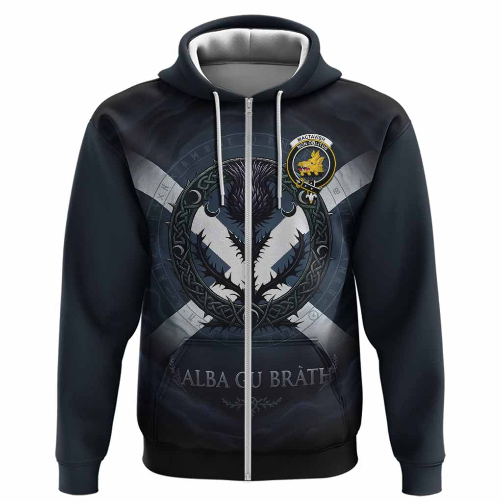 MacTavish (McTavish) Clan Crest Hoodie with Celtic Knot Thistle and Saltire