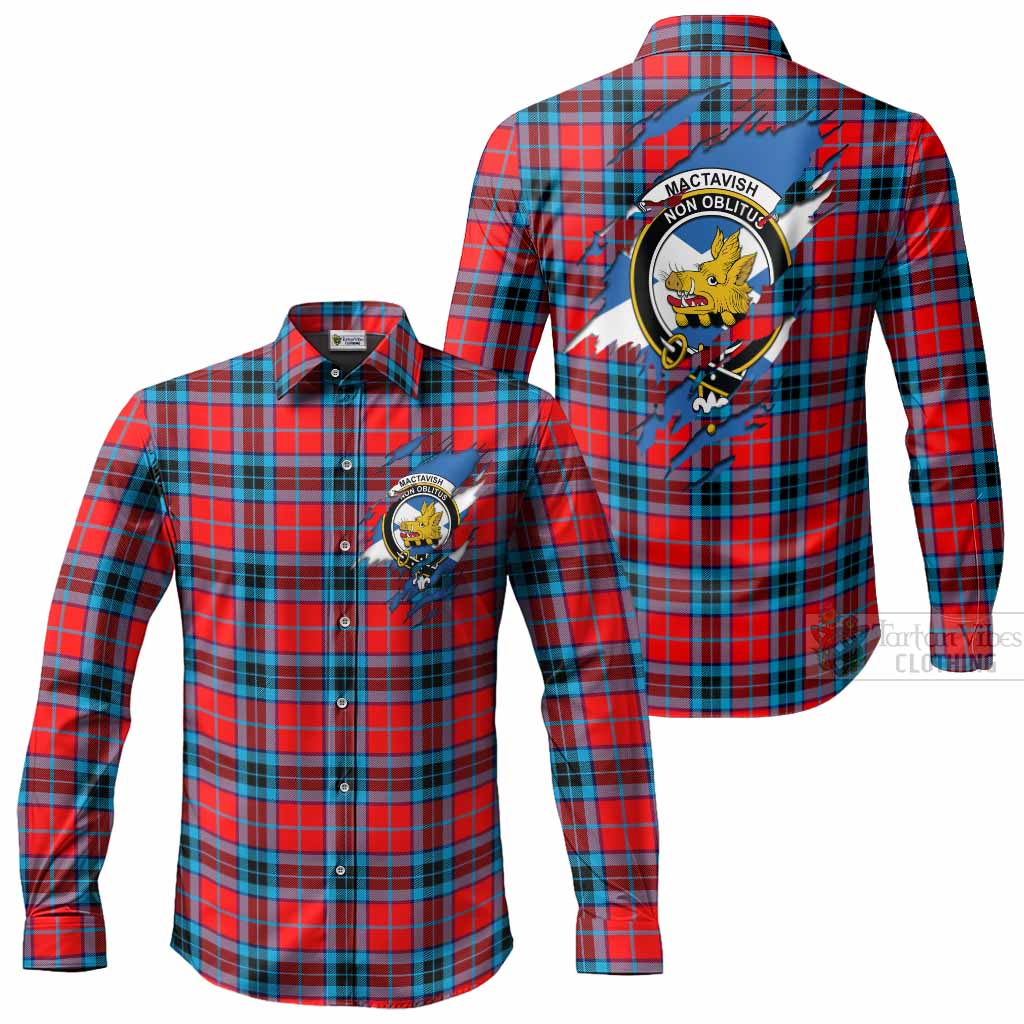 MacTavish (McTavish) Clan Crest In Me Tartan Long Sleeve Button Shirts Scotland Flag Style