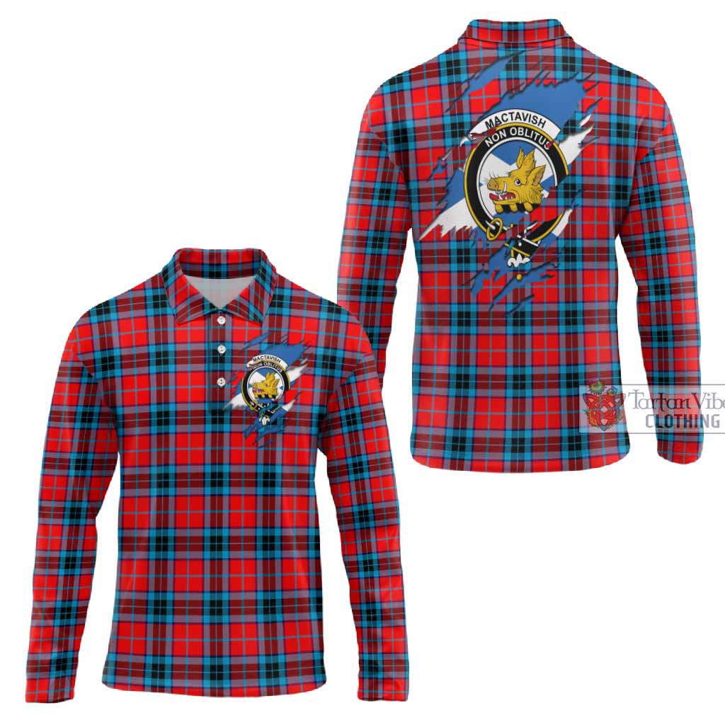 MacTavish (McTavish) Clan Crest In Me Tartan Long Sleeve Polo Shirt Scotland Flag Style
