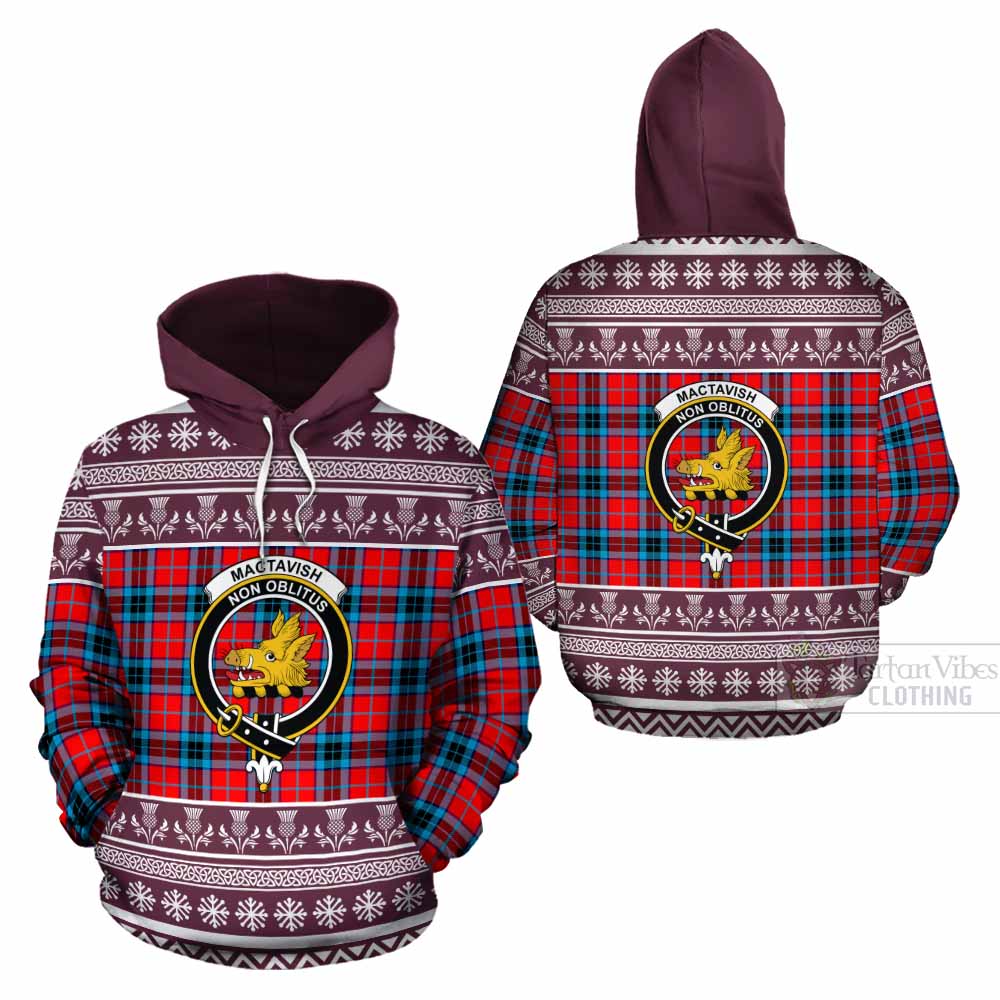 MacTavish (McTavish) Clan Tartan Christmas Cotton Hoodie with Family Crest - Tartan Vibes Clothing