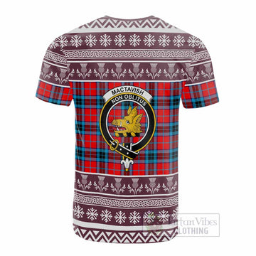 MacTavish (McTavish) Clan Tartan Christmas Cotton T-shirt with Family Crest