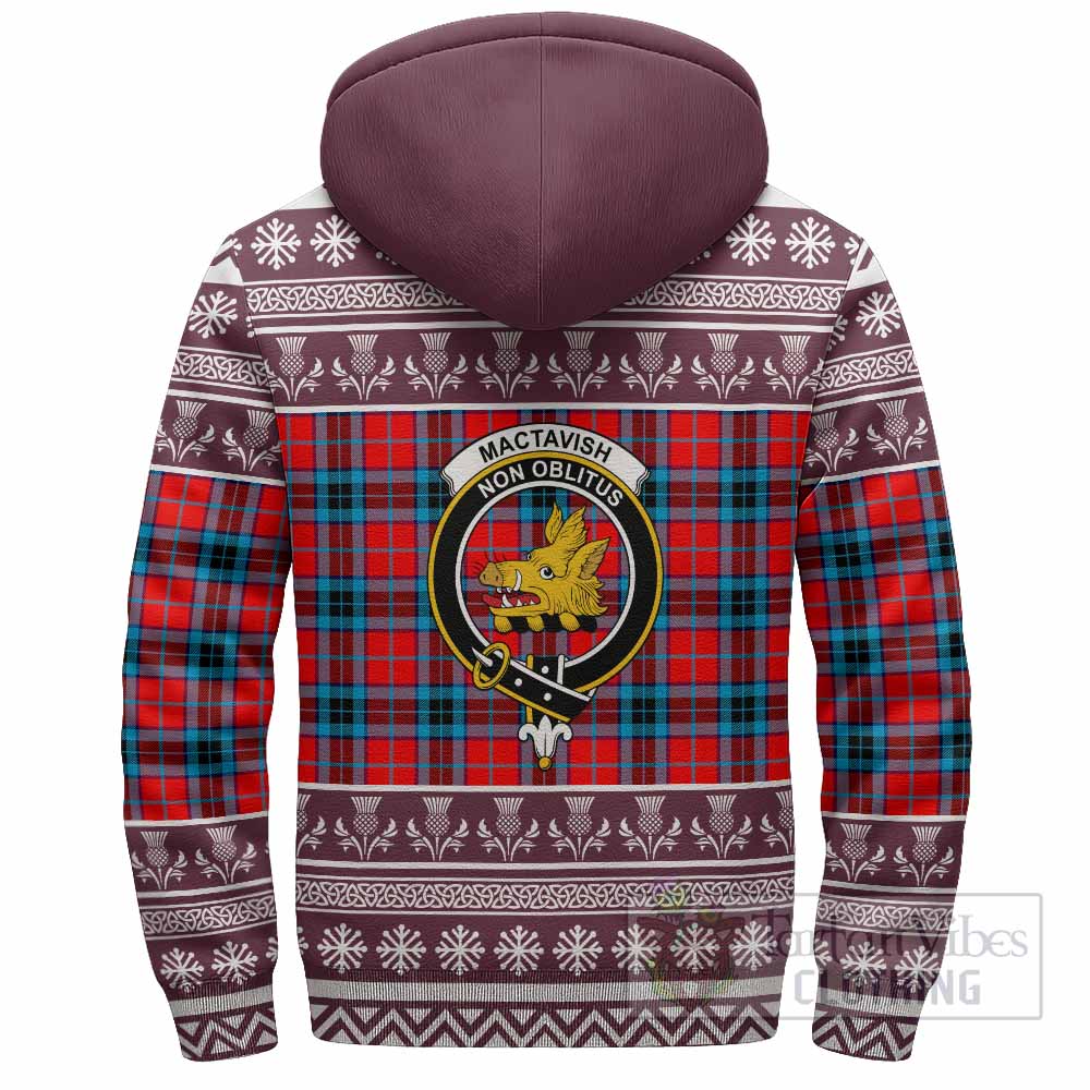 MacTavish (McTavish) Clan Tartan Christmas Fleece Hoodie with Family Crest - Tartan Vibes Clothing