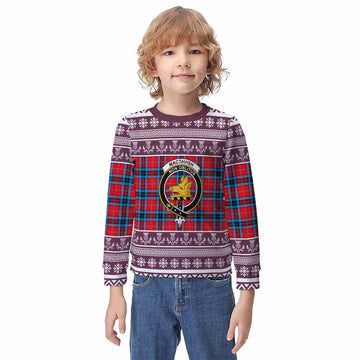 MacTavish (McTavish) Clan Tartan Christmas Kid Ugly Sweatshirt with Family Crest