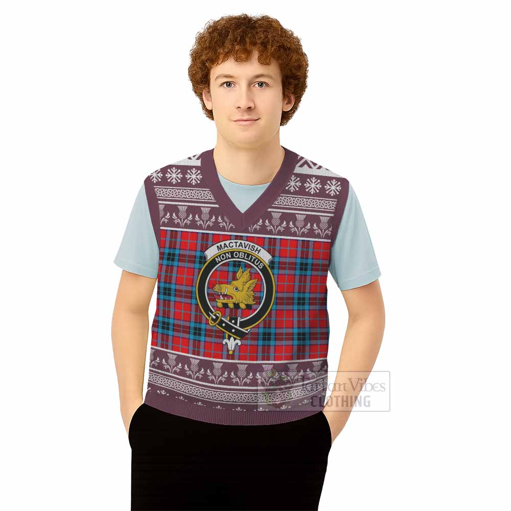 MacTavish (McTavish) Clan Tartan Christmas Knitted V-Neck Vest with Family Crest - Tartan Vibes Clothing